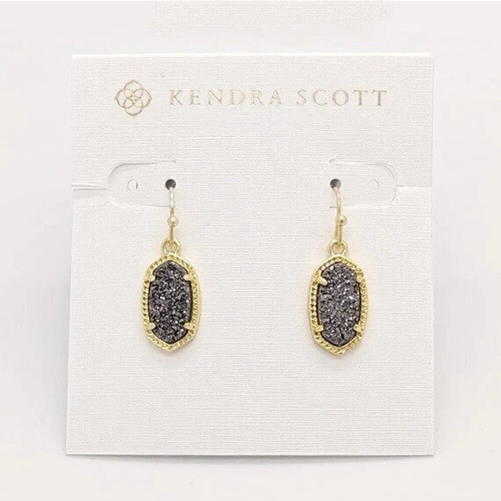Kendra Scott Lee Gold Drop Earrings In Platinum Drusy
